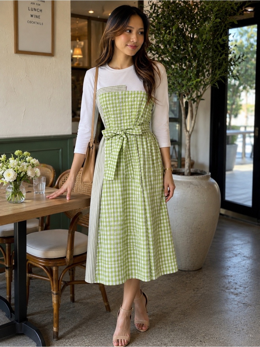 New Aleeza Paris Sample Mixed Gingham Midi Dress | Fits Up to Medium Approx.